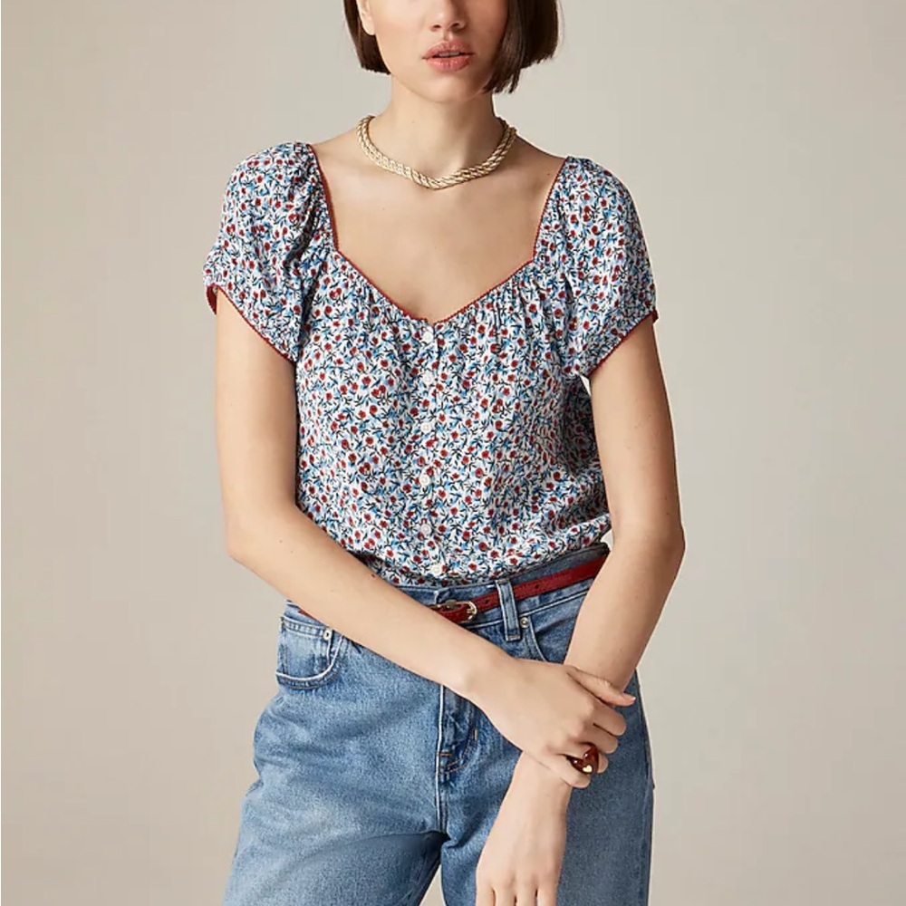 NWT J.Crew cap-sleeve top in poppy crepe de chine
